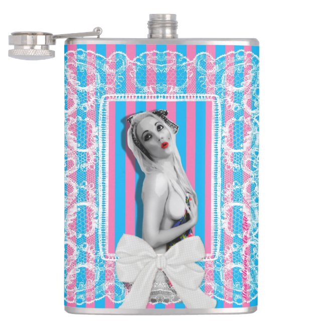 Cantil Cherrie Sweetshop Retro Pinup Girl Hip Flask (Aberto)