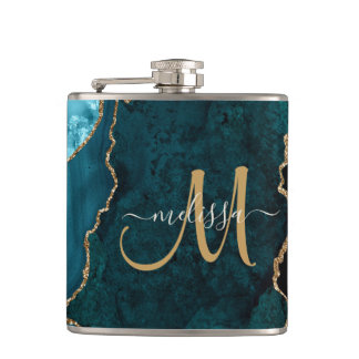 Cantil Chic Teal Dourado Glitter Agite Monograma