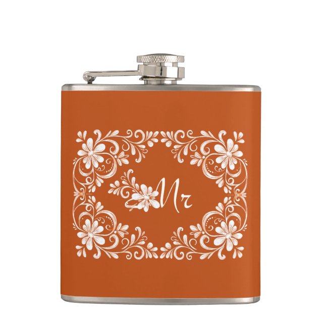 Cantil Chique Romântico Laranja Sr. Wedding Flask (Frente)