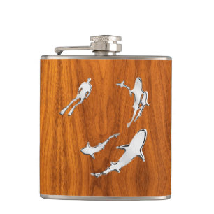 Cantil Chrome Diver n Sharks on Teak Impressão