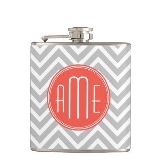 Cantil Cinza Chevron e Coral Monograma Personalizado