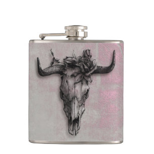 Cantil Cinza Touro Crânio e Rosa