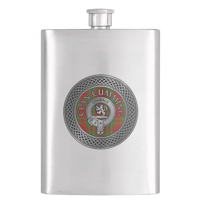 Cantil Clan Cumming Crest & Tartan Knot Flask (Frente)