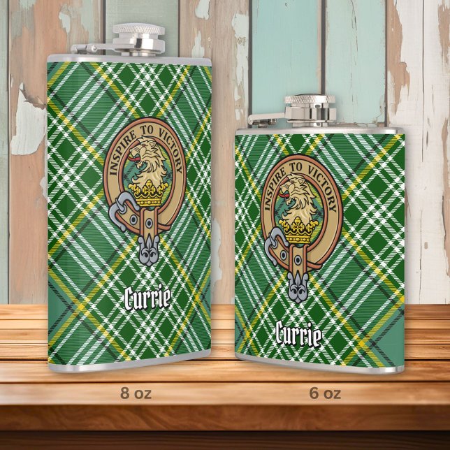 Cantil Clan Currie Lion Crest sobre Tartan (Criador carregado)
