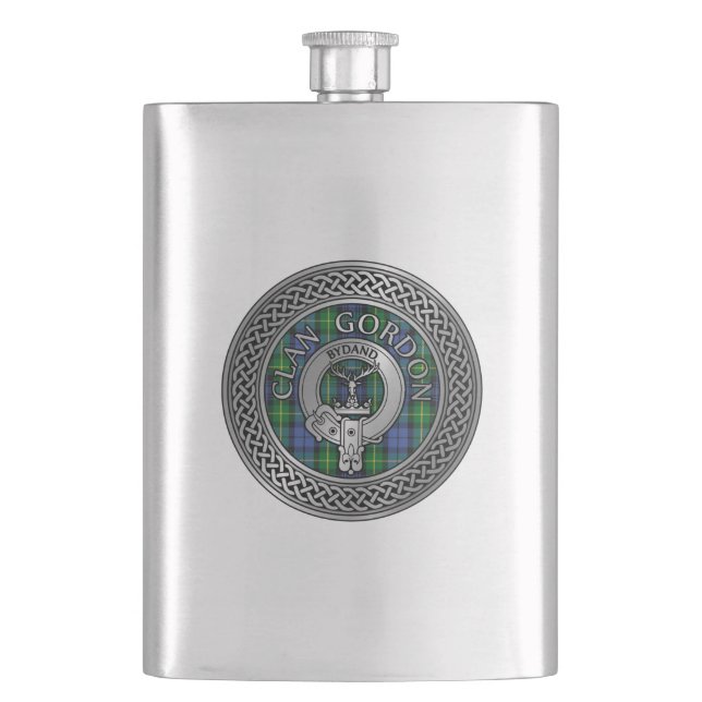 Cantil Clan Gordon Crest & Tartan Knot Flask (Frente)