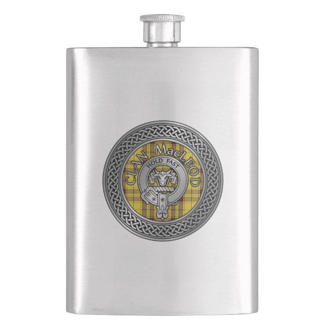 Cantil Clan MacLeod Crest & Tartan Knot Flask (Frente)