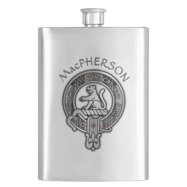 Cantil Clan MacPherson Crest & Tartan Flask (Frente)