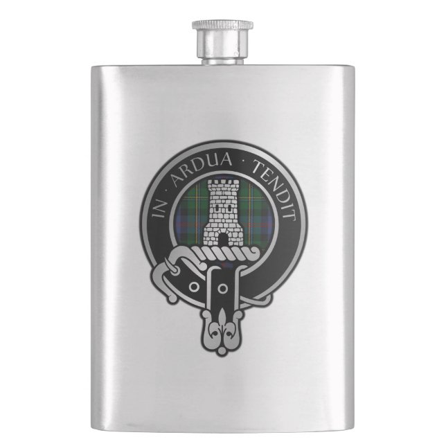 Cantil Clan Malcolm Crest & Tartan Flask (Frente)