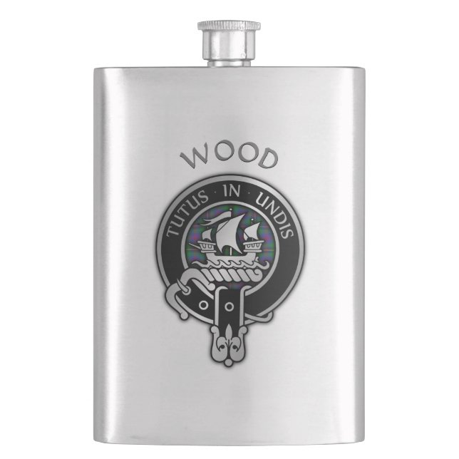 Cantil Clan Wood Crest & Tartan Flask (Frente)
