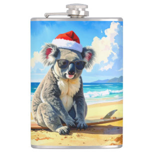 Cantil Coala de chapéu de Papai Noel ao sol e ao surf