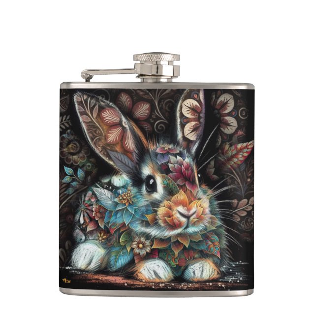 Cantil Coelho Whimsso Rabbit Floral Abstrato Teal Brown (Frente)