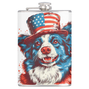Cantil Colie de fronteira com um chapéu de bandeira ameri