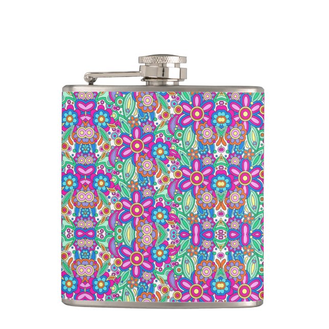 Cantil Colorful flask with vibrant geometric and floral  (Frente)