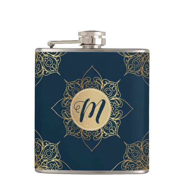 Cantil Cor damasco e monograma Dourados de Mandala (Frente)