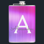 Cantil Cor-de-rosa - Nome do Monograma de Metal Bruto Rox<br><div class="desc">Monograma Elegante de Ómbre Cor-de-rosa e púrpura. Este Flask pode ser personalizado para incluir seu nome inicial e próprio. O Pink e o Purple Flask é perfeito para uma comemoração de aniversário ou festa de solteira.</div>