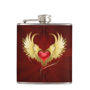 Cantil Coração Vermelho com Asas Ouros