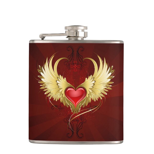 Cantil Coração Vermelho com Asas Ouros (Frente)