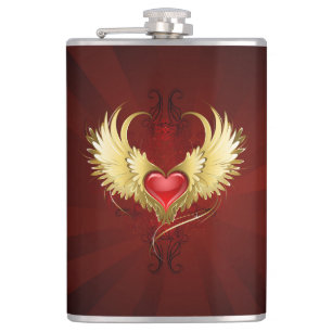 Cantil Coração Vermelho com Asas Ouros