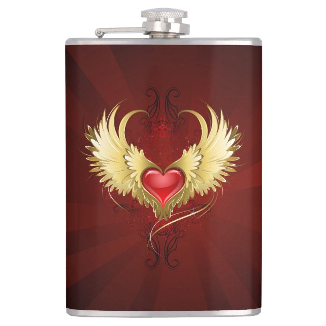 Cantil Coração Vermelho com Asas Ouros (Frente)