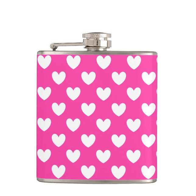 Cantil Corações brancos de polca em rosa fuchsia (Frente)
