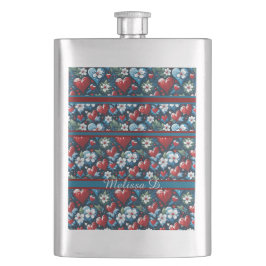 Cantil Corações de Natal Florais em Azul Vermelho e Verde