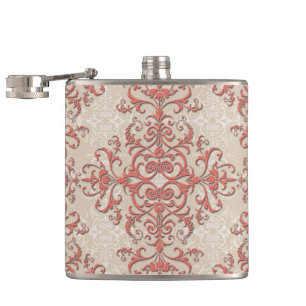 Cantil Coral e Floral Branco Antigo Estilo Damasco Arte