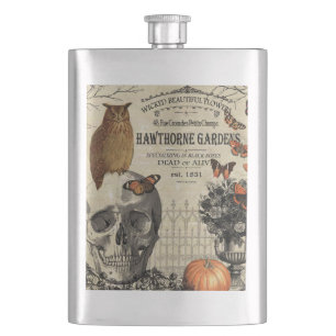 Cantil Coruja e crânio de Halloween, uma jovem vintage