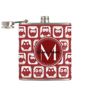 Cantil Corujas Vermelhas Monogramadas, Nome Personalizado