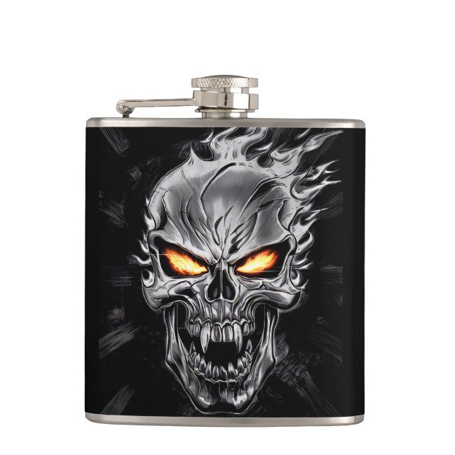 Cantil Crânio flamejante - Arte de Engrenação Metálica #3 (Frente)