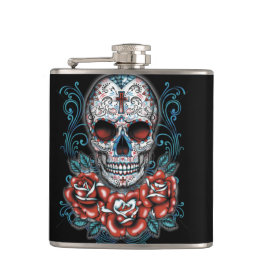 Cantil Crânio & garrafa envolvida vinil dos rosas