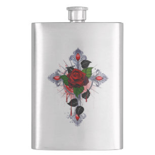 Cantil Cruz de Prata com Rosa vermelha