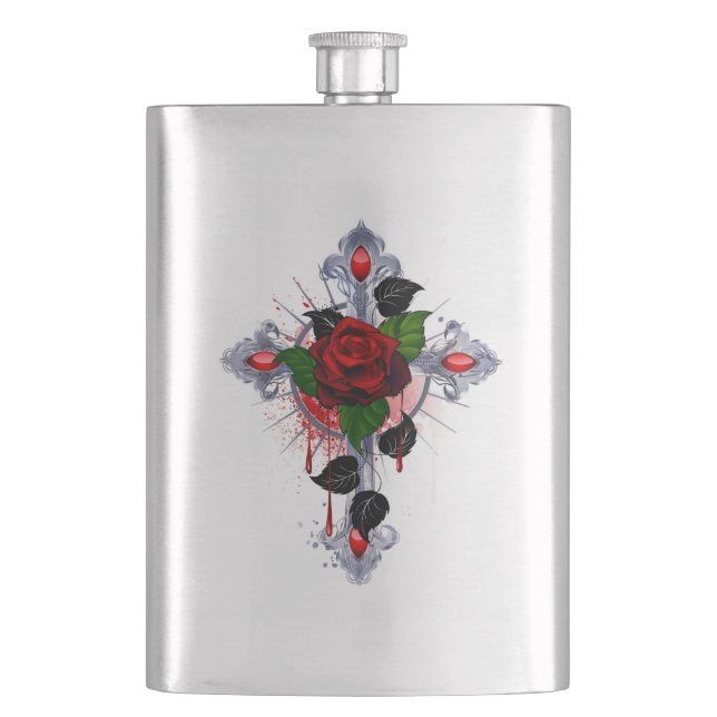 Cantil Cruz de Prata com Rosa vermelha (Frente)