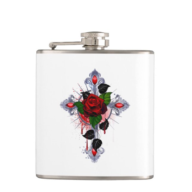 Cantil Cruz de Prata com Rosa vermelha (Frente)