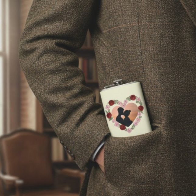Cantil Custom Photo & Name Rose Heart Hip Flask (Criador carregado)