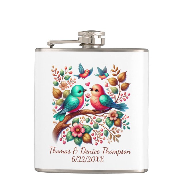 Cantil Cute love birds add name date Bride Groom  (Frente)