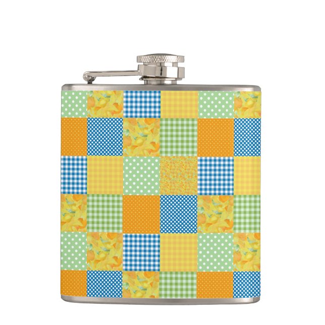 Cantil Daffodils Hip Flask: Country-Style Faux Patchwork (Frente)