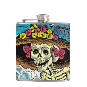 Cantil Dama de Crânio Açucarado com Chapéu Floral Pop Art