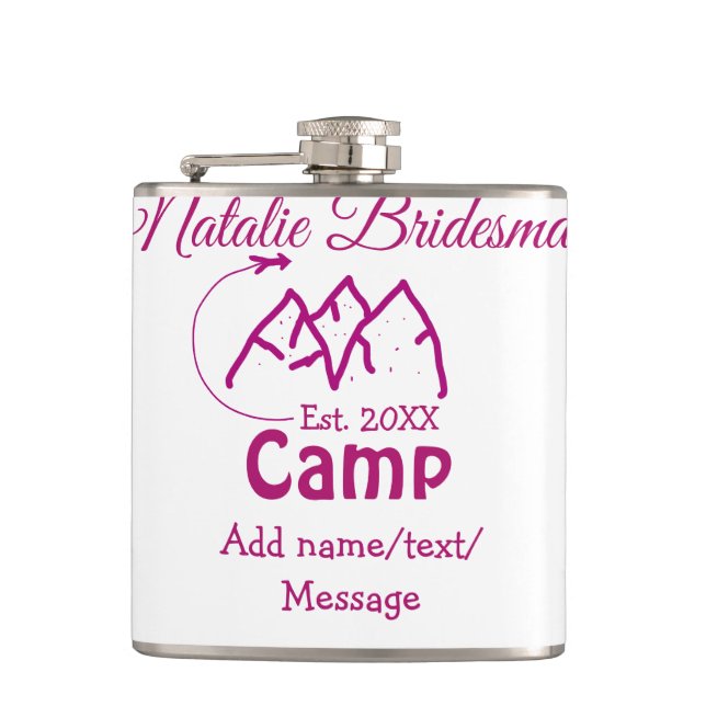 Cantil Damas de honra do acampamento rosa adicionar nome  (Frente)