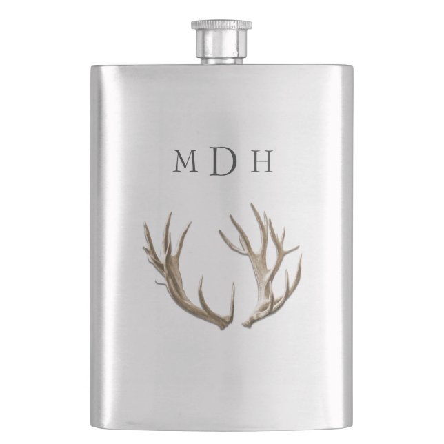 Cantil Deer Antlers Monogramed Flask For Him (Frente)