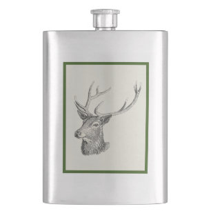 Cantil Deer Buck Head com Antlers Black and White Art