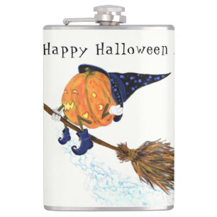 Cantil Dia de as Bruxas engraçado Flask Witch Pumpkin Voa
