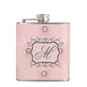 Cantil Diamond Bling Pink Tufted Monograma Whiskey Flask