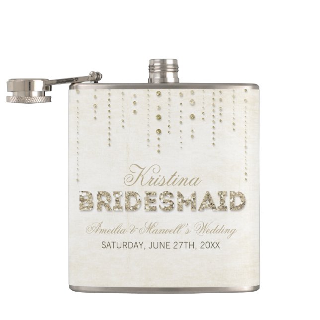 Cantil Dourada Glitter - Olhar Bridesmaid Flask (Aberto)