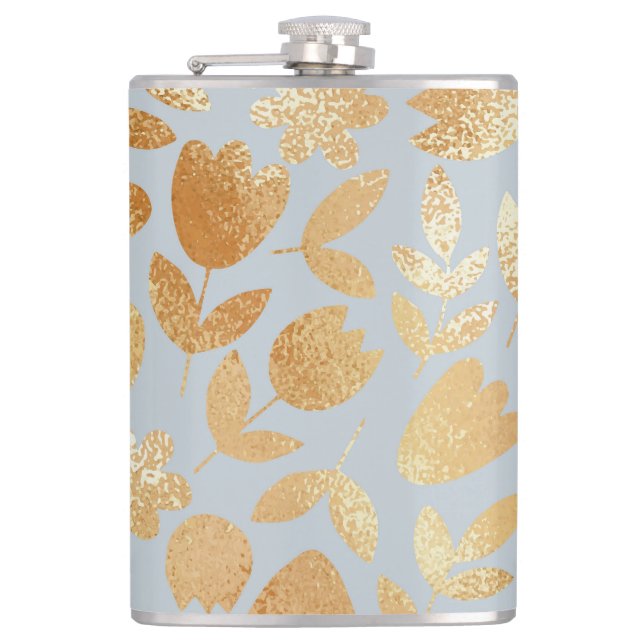 Cantil Douradas flores, fundo azul, imitação de folhas. (Frente)