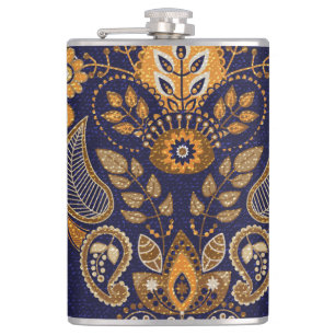 Cantil Dourado e azul, padrão floral sem costura.