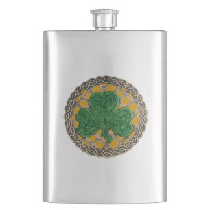Cantil Dourado Shamrock No Flask Celtic Knots