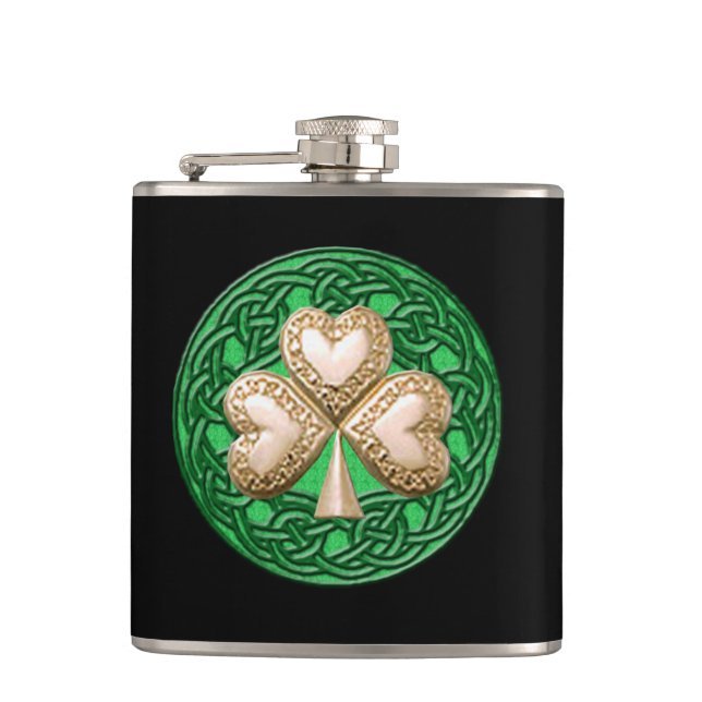 Cantil Dourado Shamrock No Frasco Celtic Knots (Frente)