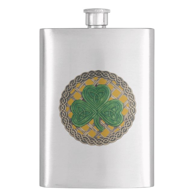 Cantil Dourado Shamrock No Frasco Celtic Knots (Frente)