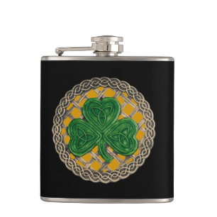 Cantil Dourado Shamrock No Frasco Celtic Knots