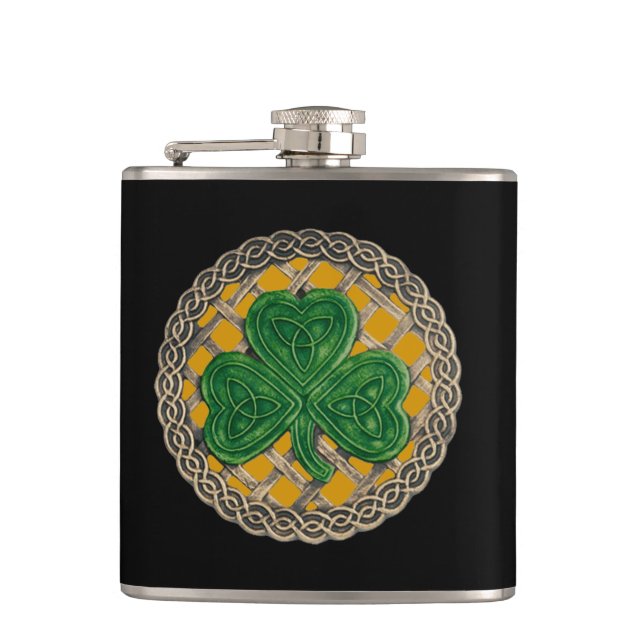 Cantil Dourado Shamrock No Frasco Celtic Knots (Frente)